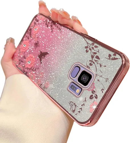 Vista 47 de Funda para Samsung Galaxy S8, Samsung S8 para mujer, cambio gradual con purpurina, cristal suave, TPU mariposa, floral, corazón, transparente, funda