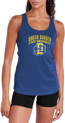 Vista 245 de Camiseta deportiva sin mangas oficial de NCAA Collegiate para mujer, con espalda cruzada, colección con logotipo primario
