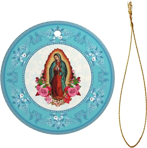 Vista 2 de Nuestra Señora de Guadalupe - Adornos de Navidad de Virgen María, adornos de cerámica, adorno redondo de porcelana, árbol de Navidad, oficina
