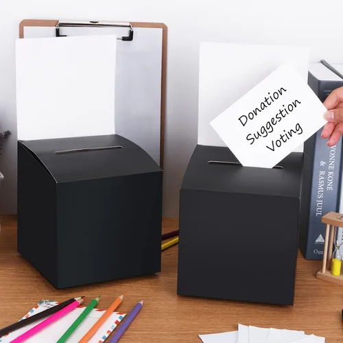 Vista 4 de Paquete de 12 cajas de rifa Caja de donación para recaudación de fondos, cajas de votación de cartón con ranura para boleto y cabecera extraíble
