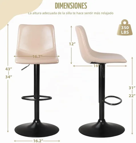 Vista 2 de LEMBERI Juego de 2 taburetes de bar, modernos taburetes de bar giratorios ajustables, altura de mostrador con respaldo, silla de bar tapizada