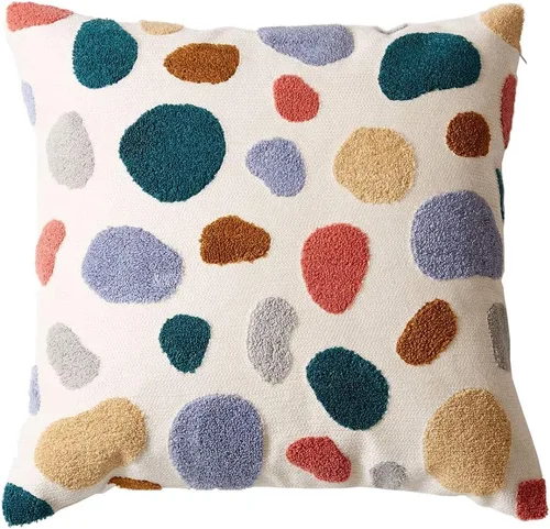 Vista 20 de vctops Funda decorativa para cojín con detalles de penachos geométricos estilo bohemio, funda de almohada cuadrada bordada en algodón para sofá