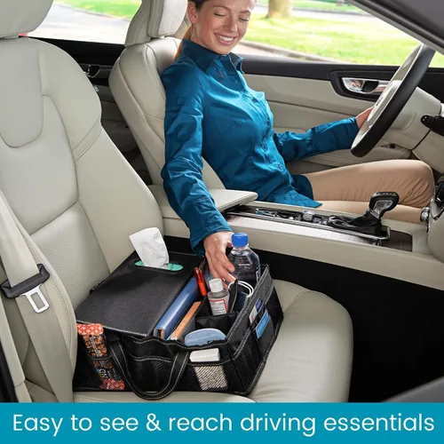 Vista 3 de High Road SeatStash - Organizador de asiento delantero para automóvil para conductor y almacenamiento de oficina con porta pañuelos y compartimentos