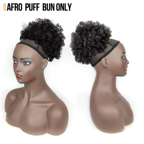 Vista 4 de Cola de caballo afro con cordón y flequillo para mujeres negras, moño alto afro con flequillo de resorte reemplazable y flequillo afro, estilos