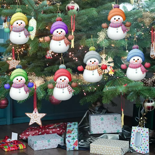 Vista 7 de 7 adornos de Navidad personalizados de muñeco de nieve 2023 con nombres, árbol de Navidad, decoración colgante de madera, familia de 2, 3, 4, 5, 6