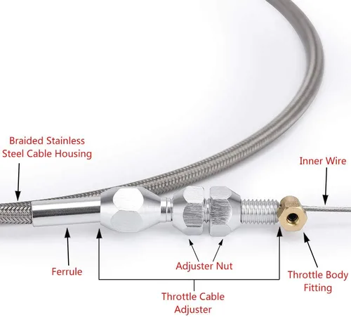 Vista 3 de Kit de cable de acelerador LS trenzado de acero inoxidable de 36", cable de acelerador ajustable compatible con motor Chevrolet/Chevy LS1 97-07 4.8L