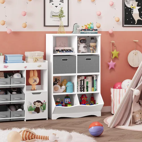 Vista 2 de BOTLOG Organizador de almacenamiento de juguetes blanco, estantería y estantería para niños con 2 contenedores y cubículos, armario