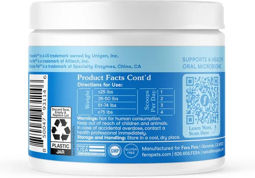Vista 8 de Fera Pets Polvo de apoyo dental para gatos y perros, apoya el aliento fresco, promueve dientes y encías saludables, se dirige a la acumulación