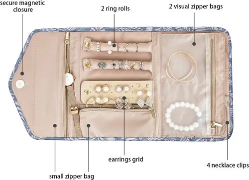 Vista 3 de Bagsmart - Organizador de joyas plegable de viaje para anillos, collares, pulseras, aretes, Blanco (White Leaf), S