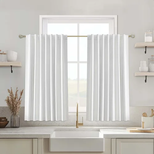 Vista 25 de UHITECH Cortinas opacas de 35 pulgadas de largo para sala de estar, 2 paneles, cortina opaca corta para cocina para ventanas pequeñas, cortinas