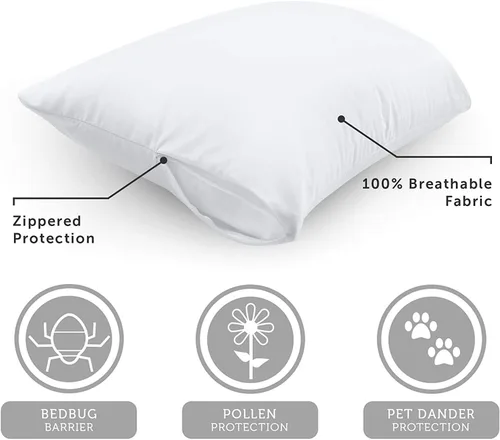 Vista 5 de AllerEase Ultra Suave Protección Avanzada contra Alergias Protector de Almohada Lavable a Máquina con Cremallera para Viaje, Tamaño 14" x 20", Gris