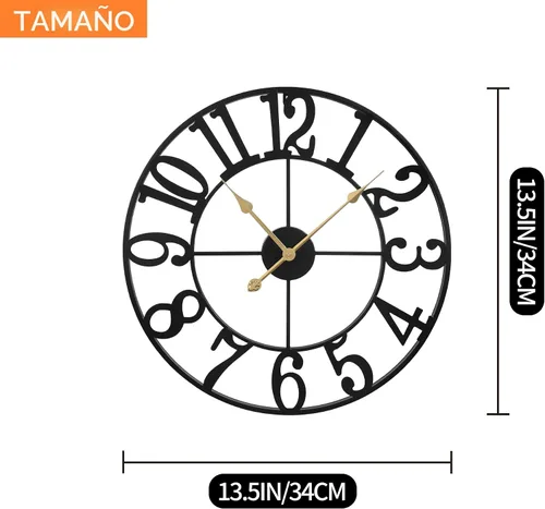Vista 3 de LEIKE Reloj de pared grande, silencioso, sin tictac, funciona con pilas, pequeño reloj de pared redondo de metal moderno para sala de estar