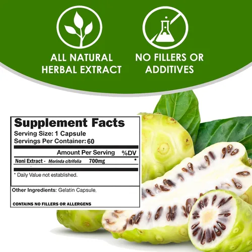 Vista 2 de VH Nutrition NONI Cápsulas 700 mg Morinda citrifolia Extracto Píldoras Suplemento antioxidante natural para apoyar el bienestar, la energía
