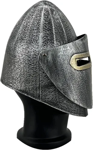 Vista 8 de Casco medieval de plástico para disfraz de caballero cruzado para juego de batalla, Halloween, cosplay, LARP, plateado