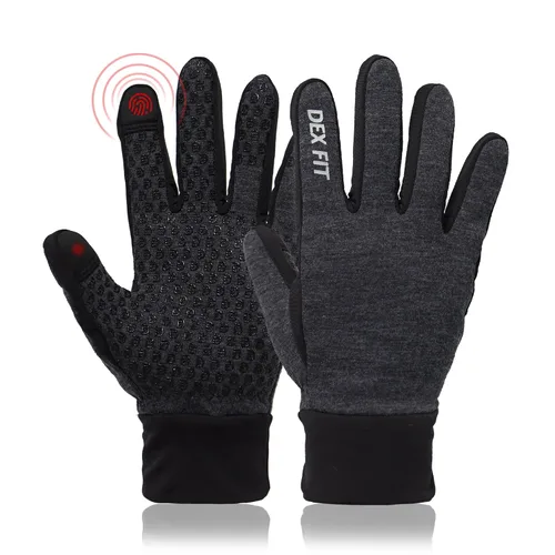Vista 6 de Guantes de invierno cálidos DEX FIT LG201 con forro de vellón térmico, ideales para correr, hacer senderismo o ciclismo al aire libre en climas Negro