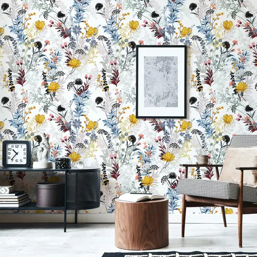 Vista 2 de VEELIKE Papel tapiz de flores silvestres para despegar y pegar, papel de contacto floral para paredes, 17.7 x 118 pulgadas, papel de pared de vinilo