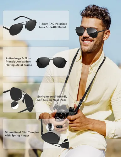 Vista 4 de Luenx Aviator Sunglasses Men Polarized Women Classic UV400 Driving Negro