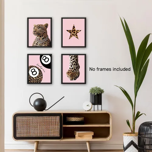 Vista 5 de NaZaUK Decoración de habitación rosa, estampado de leopardo y guepardo Y2K, póster de 8 bolas de la suerte para adolescentes, niñas, dormitorio