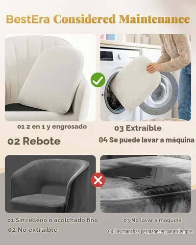 Vista 8 de Silla de tocador con ruedas, silla de oficina en casa chapada en titanio dorado, 300 libras, moderna silla giratoria de terciopelo para maquillaje