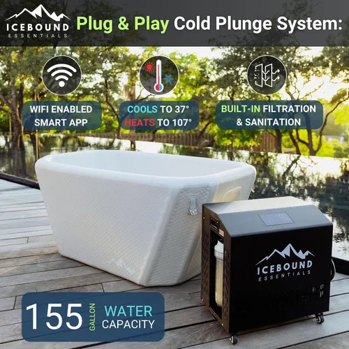 Vista 2 de Bañera fría con enfriador de agua – Enfriador de agua caliente y fría eficiente de 1 HP para baño de hielo – Bañera de hielo premium con enfriador