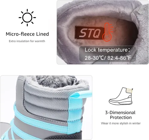 Vista 3 de STQ Botas de invierno para caminar para mujer, con cremallera, ligeras, acogedoras, botines con cordones