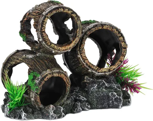 Vista 5 de UNEAK - Decoraciones de acuario Tres barriles rotos apilados Decoración de pecera Ornamento Paisajismo Sobre Rocas Cueva Agua Salada Agua Dulce