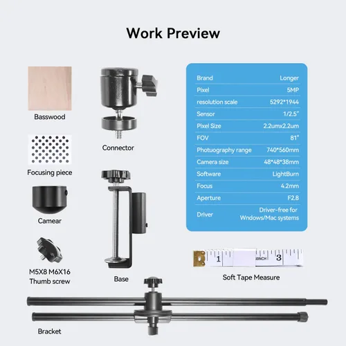 Vista 7 de Longer Nuevo Kit de Cámara LightBurn para Grabadoras Láser – Cámara de Precisión de 5 MP HD con Posicionamiento Automático, Soporta Grabación