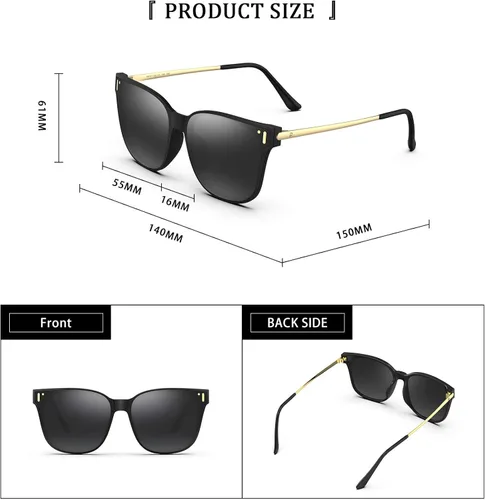 Vista 4 de WOOLIKE Gafas de sol de gran tamaño para mujer, protección UV 400 polarizada con patas de gafas ampliadas y elementos huecos