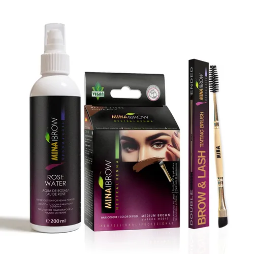Vista 38 de Polvo de tinte para cejas natural marrón medio de MinaiBrow Kit de tinte instantáneo a prueba de manchas con cepillo doble biselado Marrón medio +