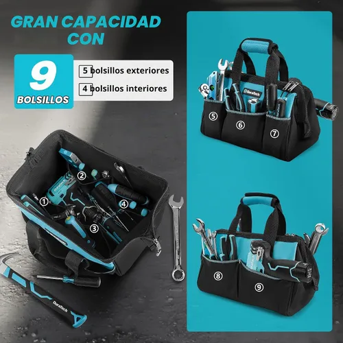 Vista 5 de DURATECH Bolsa de herramientas pequeña de 13 pulgadas con 9 bolsillos, portaherramientas de apertura amplia