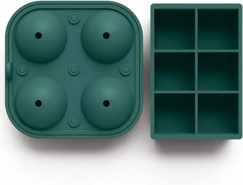 Vista 3 de Bandejas de silicona para cubitos de hielo, moldes de hielo cuadrados de 2 Combo 6+4 (Verde)