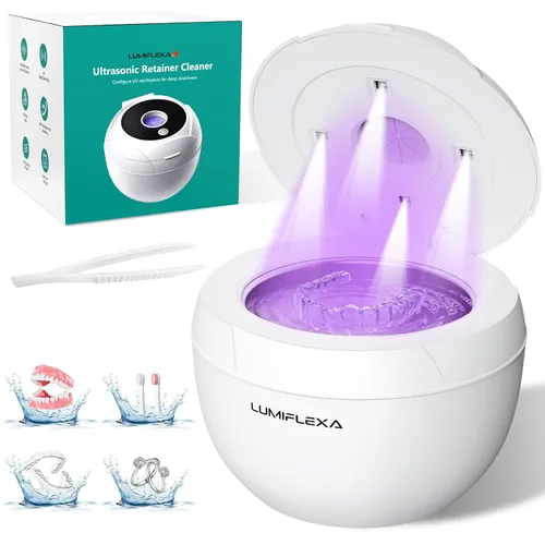 Vista 8 de Limpiador ultrasónico de retenedor-45 kHz, 4 modos de limpieza ultrasónica para dentaduras, alineadores, protectores bucales, frenos, cepillo