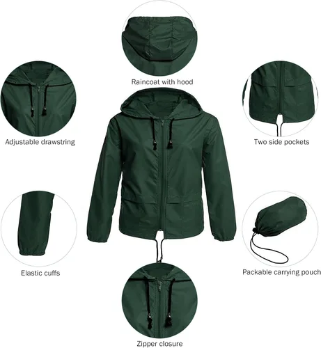 Vista 6 de Zando Plus Size Rain Jacket Womens Waterproof with Hood Windbreaker Travel Rain Coat for Women Lightweight Packable Raincoat