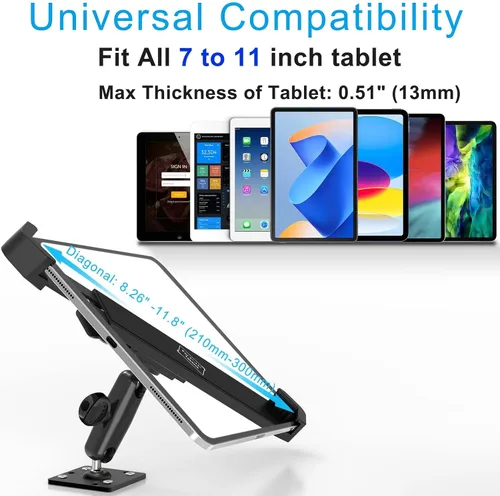 Vista 3 de Soporte de bloqueo de pared para tableta para iPad de 7 a 11 pulgadas, soporte de quiosco de tableta antirrobo de metal con bloqueo seguro para sala