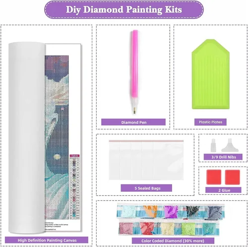 Vista 6 de Pintura de diamantes India para mujer, kits de arte de diamantes de 3.9 x 7.9 in, 5D, pintura por número para adultos, accesorios de arte