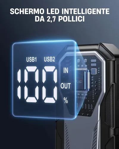 Vista 2 de Batería de arranque de coche 7000A de 12 V, caja de salto portátil de 21800 mAh para todos los motores de gasolina y diésel de 10L, cables de puente