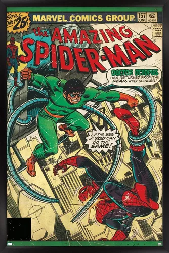 Vista 9 de Marvel Comics Spider-Man - Póster de pared Amazing Spider-Man #157, 22.4 pulgadas de largo x 14.7 pulgadas de ancho, versión enmarcada de madera
