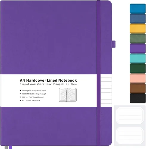 Vista 11 de Cuaderno con rayas universitarias, cuaderno de cuero de tapa dura A4 para el trabajo, cuaderno diario rayado para mujeres, hombres, 192 páginas