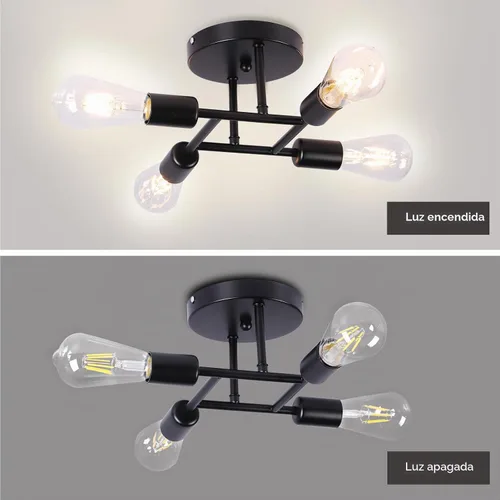 Vista 3 de Finktonglan Lámpara de techo semiempotrada Sputnik negra de 4 luces, E26