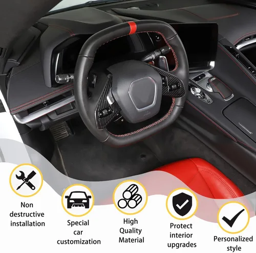 Vista 3 de Funda de marco de botón para volante compatible con Chevrolet Corvette C8 2020-2023, marco de protección de panel de volante de automóvil