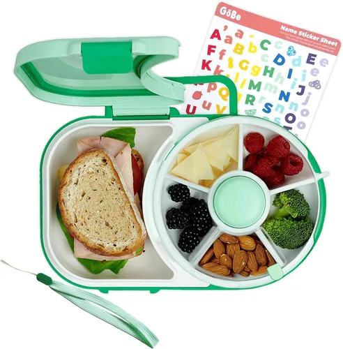 Vista 7 de GoBe Lonchera para niños con spinner desmontable para aperitivos, paquete con correa de mano y hoja de calcomanías, contenedor de almuerzo