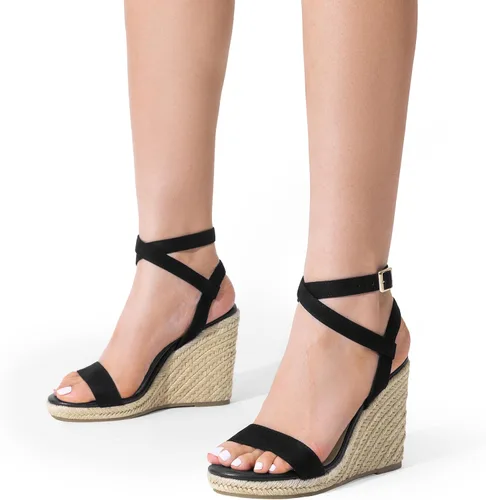 Vista 5 de DREAM PAIRS Alpargatas de punta abierta para mujer, sandalias elegantes de plataforma con hebilla y correa al tobillo