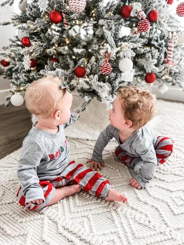 Vista 3 de IFFEI - Conjunto de pijamas familiares de Navidad con estampado de letras ropa de dormir a cuadros