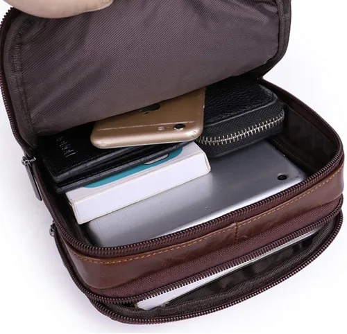 Vista 7 de Hebetag Bolso bandolera de cuero pequeño para hombres y mujeres, para viajes al aire libre, negocios