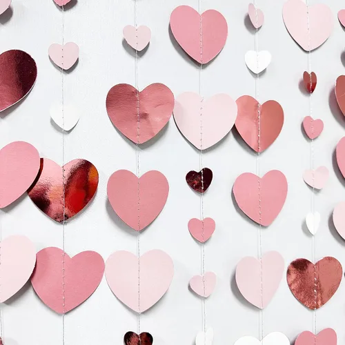 Vista 13 de 52 pies Guirnalda de corazón de amor dorado azul marino para decoración de fiesta del día de San Valentín Bandera de serpentina colgante azul real