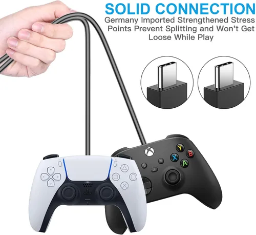 Vista 2 de Cargador para controlador PS5 – Pack de 2 cables de carga de 1.52 m OEM originales de 3A con cable de datos USB C a USB C, accesorios