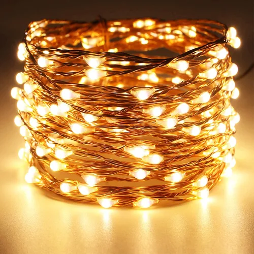 Vista 2 de RUICHEN 20 pies 120 luces LED USB Guirnalda de luces de hadas con interruptor de encendido/apagado, luces impermeables de alambre de cobre