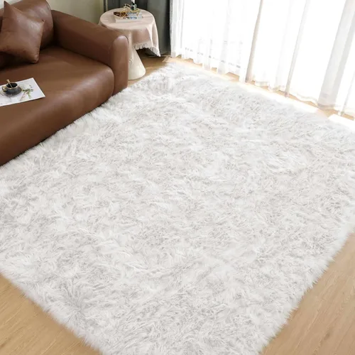 Vista 62 de Goolela Alfombra esponjosa de piel sintética para dormitorio, color marrón claro beige, 2 x 3 pies, alfombra de piel de oveja peluda y difusa