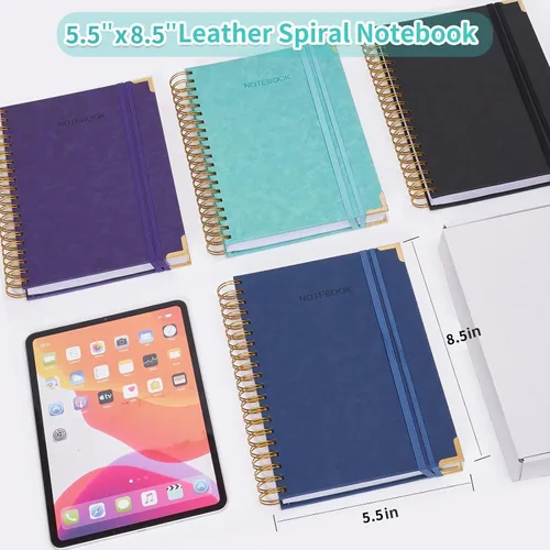 Vista 6 de Cuaderno en espiral, cuaderno de cuero de tapa dura de 365 páginas, diario de gran formato A5 para mujeres y hombres, cuadernos rayados