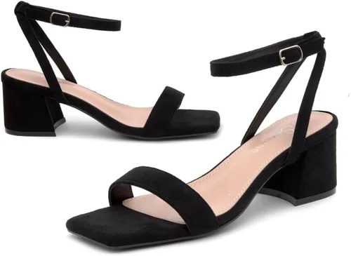 Vista 6 de Shoe Land SL-Romina - Sandalias de tacón bajo grueso para mujer, puntera abierta, correa al tobillo, tacón de bloque, para graduación, boda, fiesta